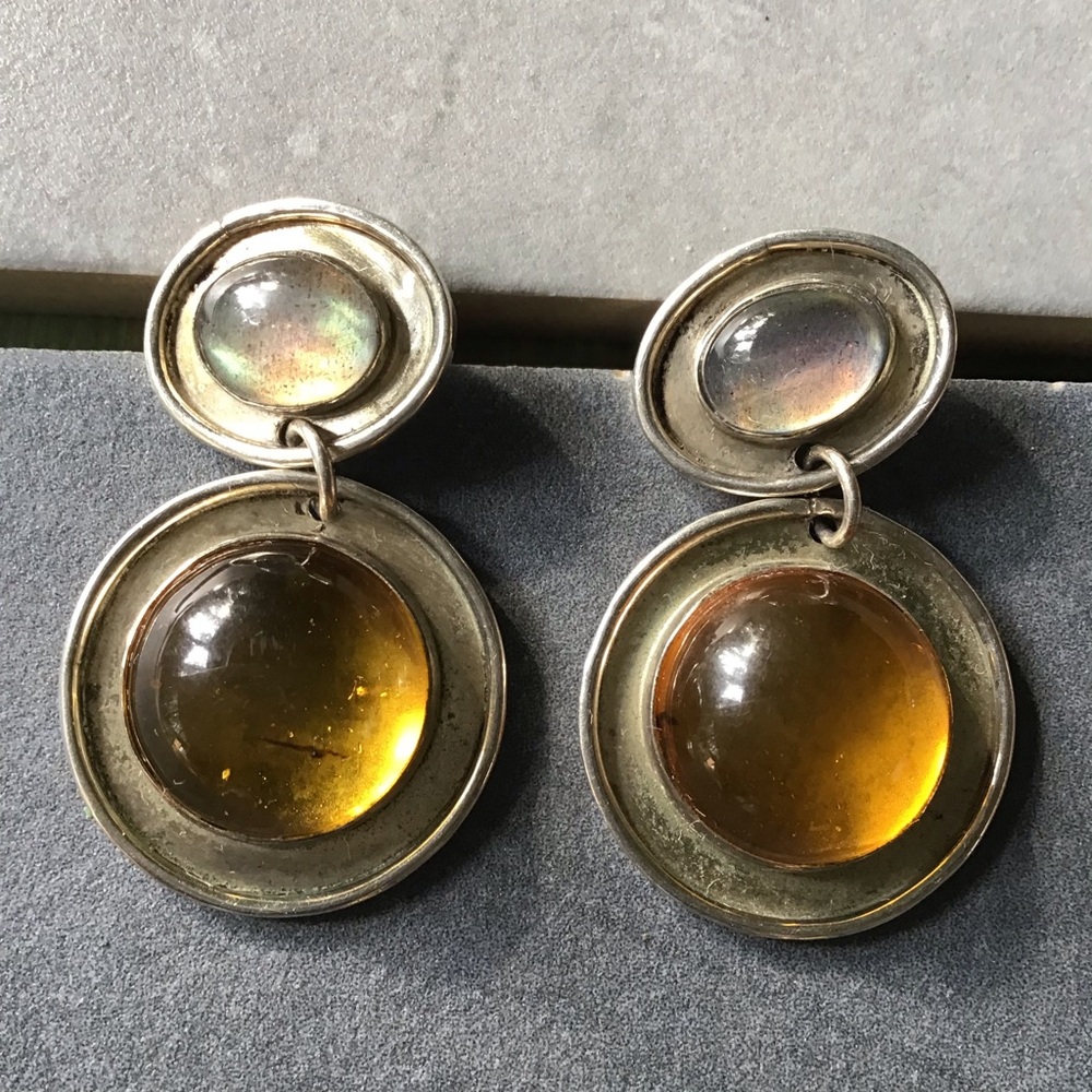 Sterling Silver, Amber and Moonstone Earrings